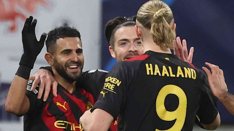 Manchester City sempat unggul 1-0 berkat gol Riyad Mahrez namun laga berakhir imbang 1-1 dengan Leipzig (Foto Skysports). 