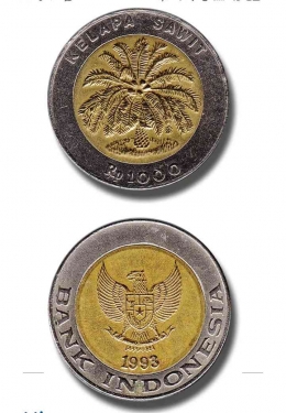 Uang koin Rp 1000 keluaran (tahun emisi) 1993 (foto: gallery currency BI) 