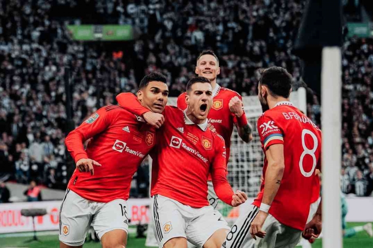 Pemain Manchester United yang merayakan gol pertama pada final Carabao Cup. Photo from Instagram @manchesterunited 