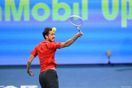 Salah satu aksi Daniil Medvedev. (sumber foto: Paul Zimmer / Tennis Infinity)