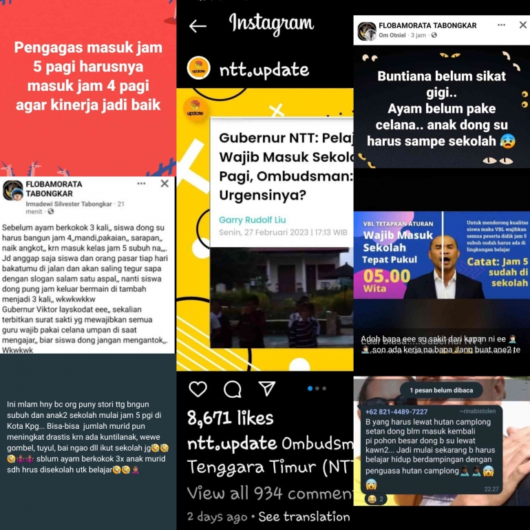 Kolase komentar masyarakat untuk kebijakan sekolah jam 5 pagi (dokpri)