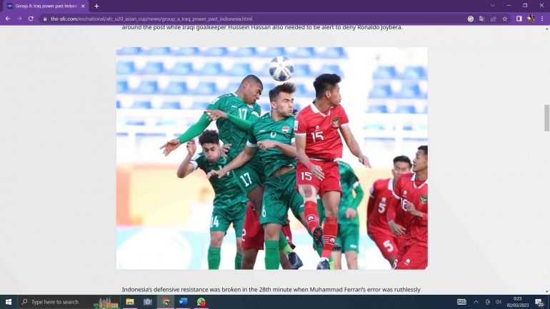 (Timnas Indonesia U20 vs Timnas Irak U20 Dok: pribadi/tangkapan layar the-afc.com)