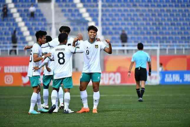 Hokky Caraka usai mencetak gol ke gawang Suriah di fase Grup A Piala Asia U20. | Foto: bola.net