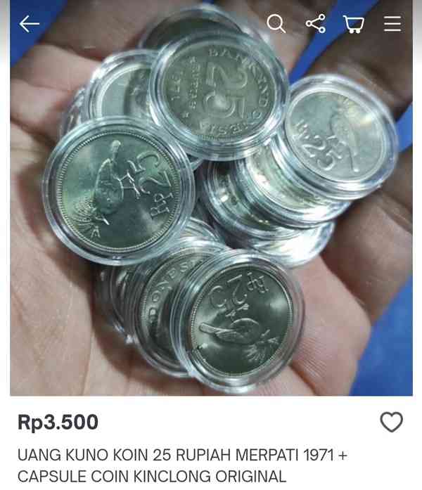 Harga koin Rp 25 di pedagang uang lama dan tergolong wajar (Sumber: tokopedia)