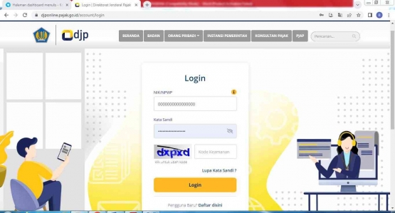 Siapkan username dan password akun DJP lembaga (tangkapan layar - dokpri)