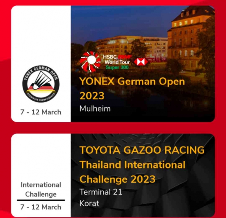 Turnamen German Open dan Thailand IC digelar bersamaan (Bidik Layar Aplikasi Badminton4U) 