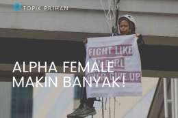 Ilustrasi: Aktivis perempuan membentangkan spanduk. (Diolah kompasiana dari foto: KOMPAS/PRIYOMBODO)