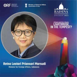 Poster Menteri Luar Negeri Indonesia Retno LP Marsudi di Raisina Dialogue di New Delhi. | Sumber: Twitter/raisinadialogue