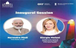 Poster Raisina Dialogue 2023. Pertemuan ini dibuka oleh PM Italia dan PM India Narendra Modi di New Delhi. | Sumber: newsonair.com