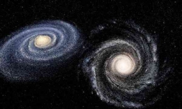 Ilustrasi galaksi Bima Sakti dan Andromeda (sumber:Ika Lestari/ilmugeografi.com) 