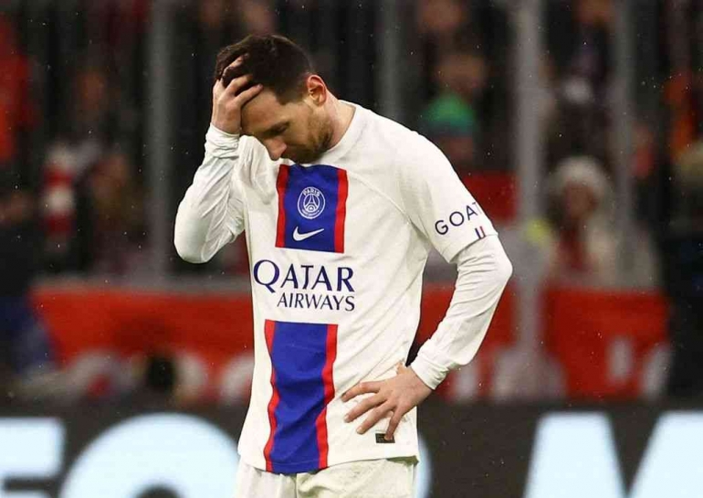 Lionel Messi dalam partai Liga Champions antara Bayern Munchen vs PSG. Foto: Kai Pfaffenbach/Reuters/detik.com.
