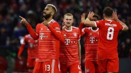 Selebrasi kemenangan Bayern Munich 2-0 atas Paris Saint Germain di Liga Champions (Foto Reuters/Kai Pfaffenbach)