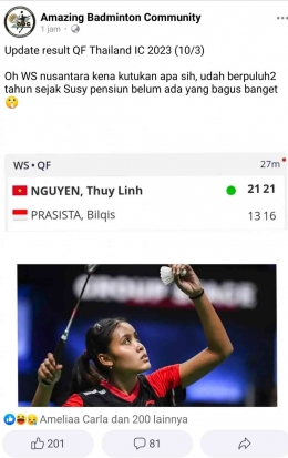 Keluhan netizen (Bidik Layar Facebook.com/Amazing Badminton Community) 