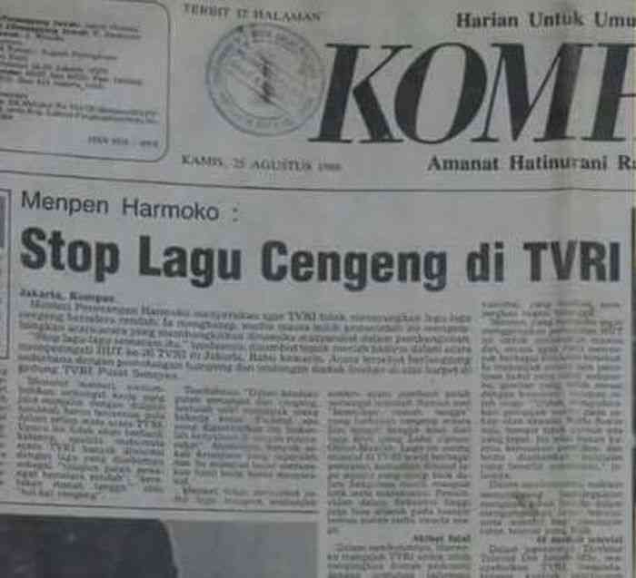 Harian Kompas memberitakan pelarangan lagu 'cengeng' di TVRI. (Sumber foto: Kompas.com)