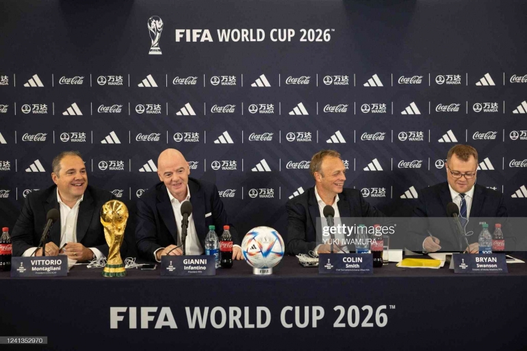 FIFA ketika mengumumkan 16 kota penyelenggara Piala Dunia 2026 di New York, Juni 2022. (Sumber: YUKI IWAMURA/AFP via Getty Images) 
