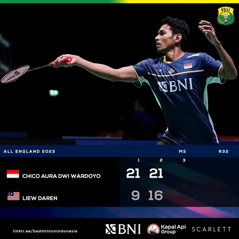 Chico tampil apik di babak pertama dengan memulangkan Daren Liew dari Malaysia (Foto Facebook.com/Badminton Indonesia) 