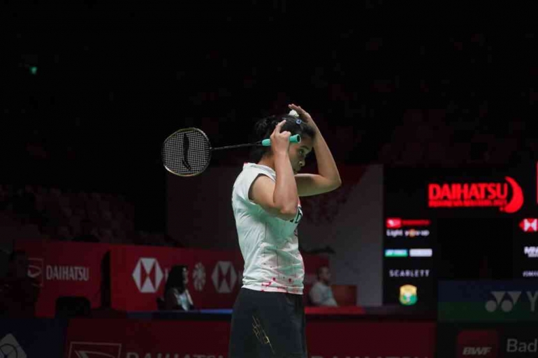Gregoria Mariska berhadapan lawan Chen Yu Fei di 8 besar All England 2023 (Foto PBSI). 