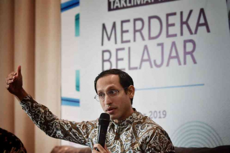 Ilustrasi gambar: sebuah potret Mendikbud RI, Nadiem Makarim tentang Kurikulum Merdeka. | Dok. Muhammad Farhan Syah via trenasia.com