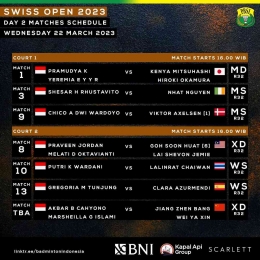 Jadwal tanding hari ini bagian 1 (Foto Facebook.com/Badminton Indonesia) 