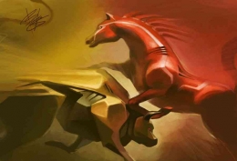 Ilustrasi Ferrari (Kuda) vs Lamborghini (Banteng) (Dok. Barys Brudnonabani)