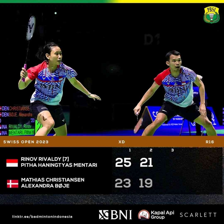 Rinov/Pitha tampil menekan lawan Denmark (Foto Facebook.com/Badminton Indonesia) 