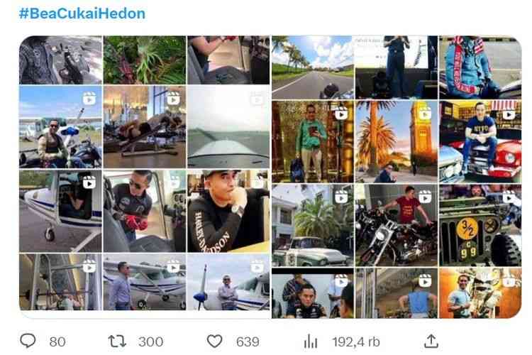 Tangkapan unggahan layar media sosial mantan Kepala Bea Cukai Yogyakarta Eko Darmanto yang terkena 