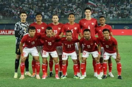 Tim nasional sepak bola Indonesia kala menjalani kualifikasi Piala Asia 2023 pada Juni 2022 di Kuwait. Sumber gambar: via Kompas.com