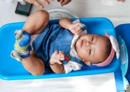Seorang bayi sedang ditimbang di Posyandu | sumber Kemenkes