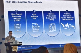 Menteri Pendidikan dan Kebudayaan saat memaparkan Kurikulum Merdeka.  Jakarta, 11 Desember 2019  | Foto: www.kemdikbud.go.id