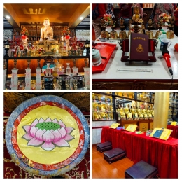Tempat beribadat umat Buddha, alas duduk lotus dan patung Buddha di bagian depan (Dok. Pribadi)
