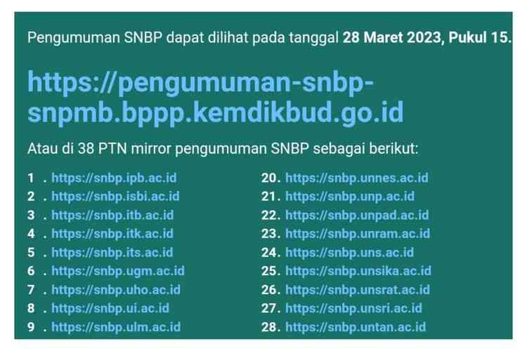 Ilustrasi gambar: laman web mirror untuk melihat seleksi SNBP 2023. Foto Via Albertus Adit oleh amp.kompas.com