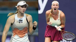 Elena Rybakina versus Petra Kvitova di final Miami Open 2023/ foto; tennis.com