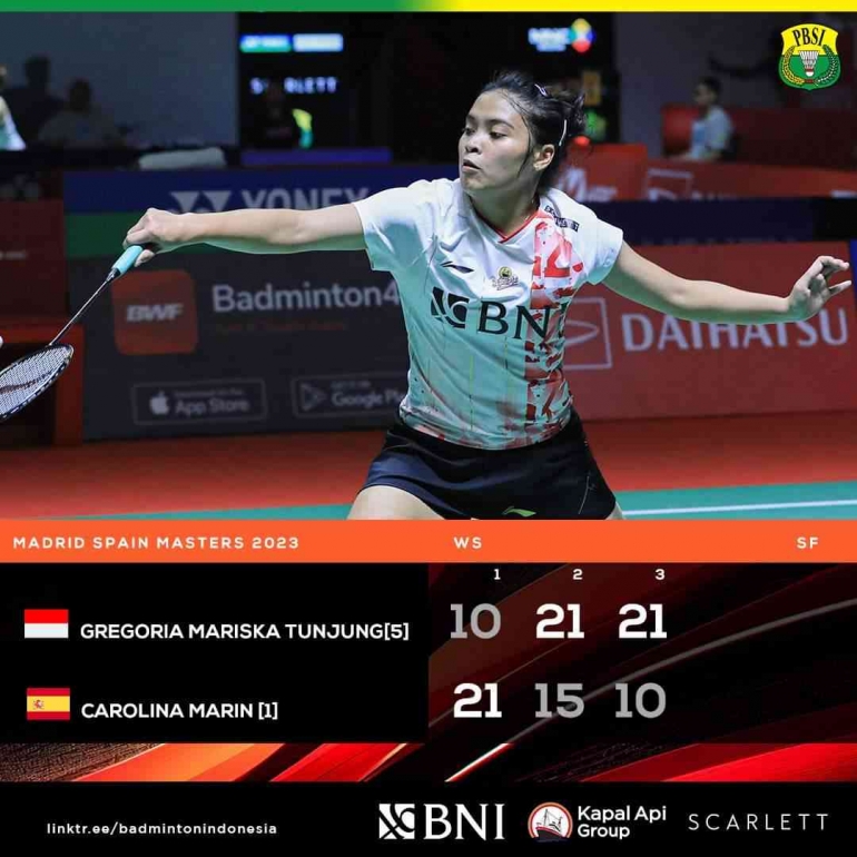 Mariska kalahkan Marin (Foto Facebook.com/Badminton Indonesia) 