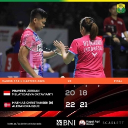 Skor final Pramel (Foto Facebook.com/Badminton Indonesia) 
