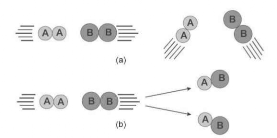 Tumbukan antara molekul hidrogen (A) dengan iodin (B) membentuk molekul HI (AB)/Dokpri