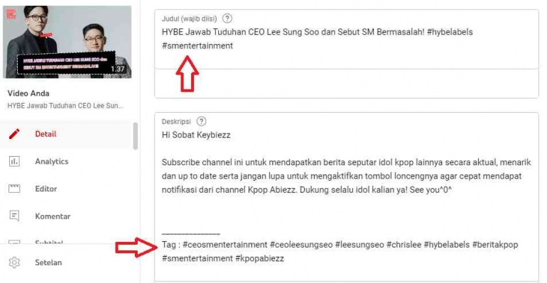 Hasil screenshoot atau tangkapan layar dari konten video Youtube Kpop Abiezz | dokumen pribadi: Nada Nadhifah
