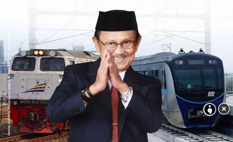 Ilustrasi. Pak Habibie dan kereta api Indonesia (sumber gambar tangkapan layar goodnewsfromdonesia.id)