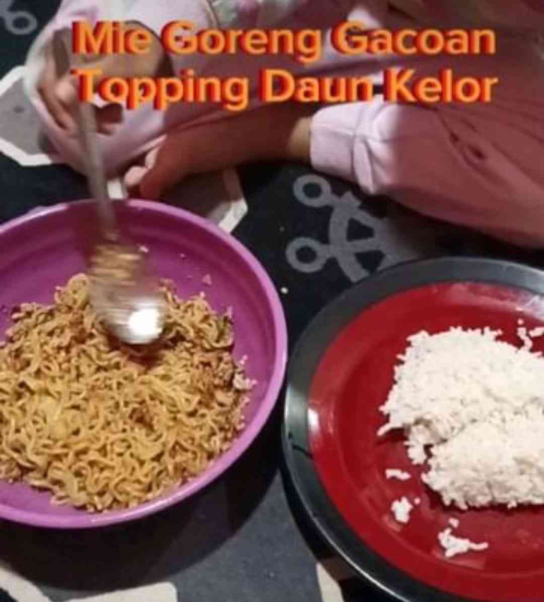 Ilustrasi sahur dengan mie goreng gacoan topping daun kelor (Dok.Pribadi)