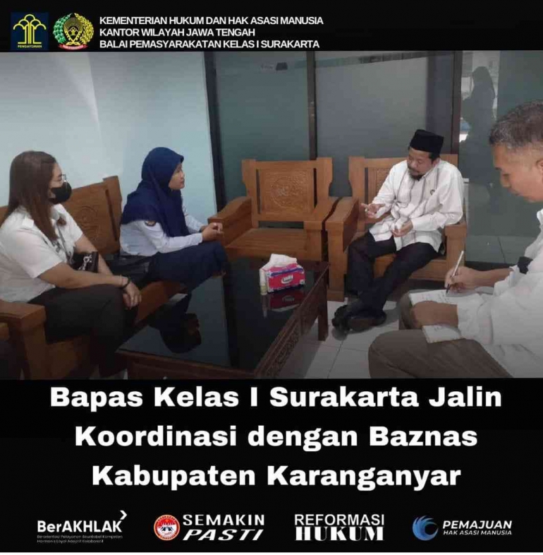 Bapas Kelas I Surakarta Jalin Koordinasi dengan Baznas Kabupaten Karanganyar(05/04). 