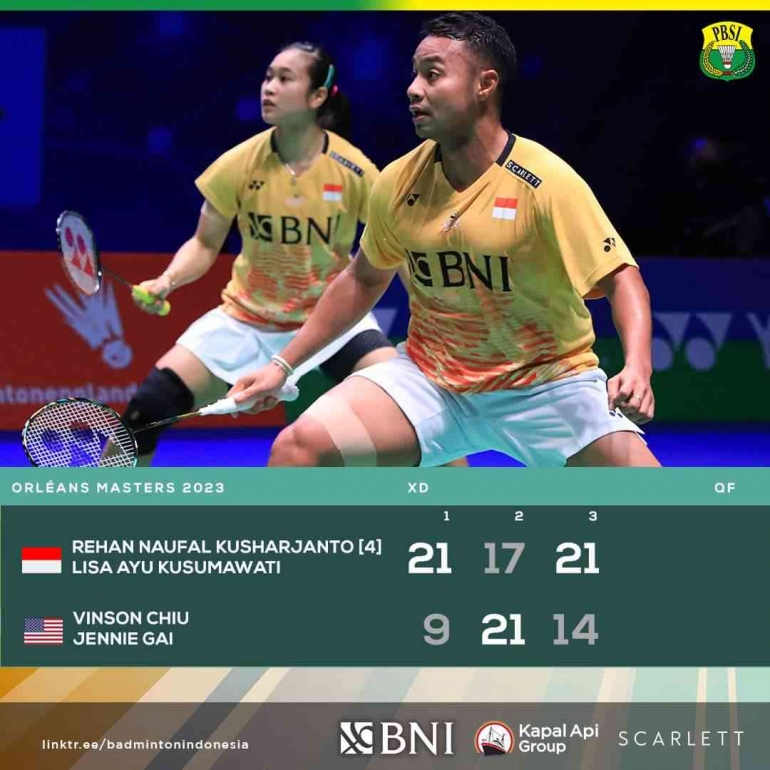 Rehan/Lisa melaju ke semifinal (Foto Facebook.com/Badminton Indonesia) 