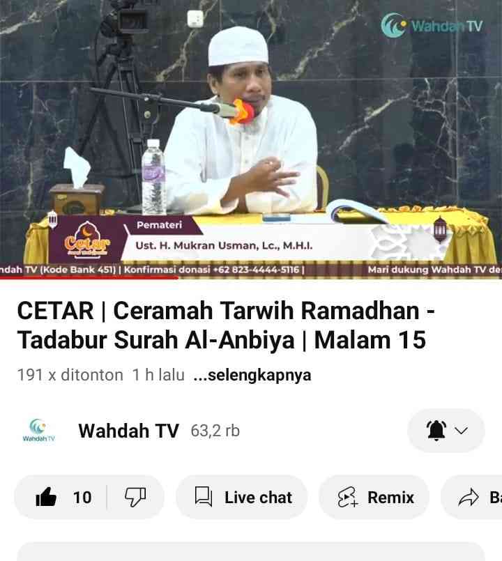 Tangkapan layar saluran Youtbe Wahdah Tv/Dokpri