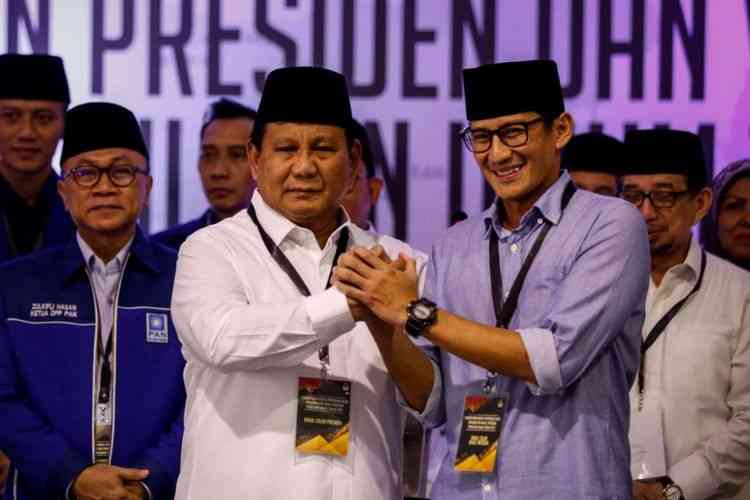 Duet Prabowo-Sandi saat mendaftar di Pilpres 2019 (Maulana Mahardhika/Kompas.com)