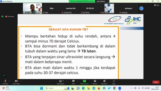 Foto. Tangkapan Layar Seminar tentang TBC yang diselenggarakan oleh RS Pelni