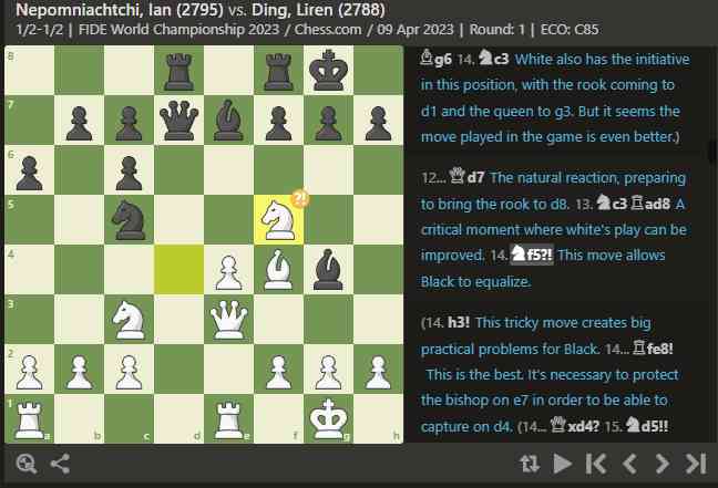 Screenshoot diambil dari: https://www.chess.com/news/view/fide-world-chess-championship-2023-game-1