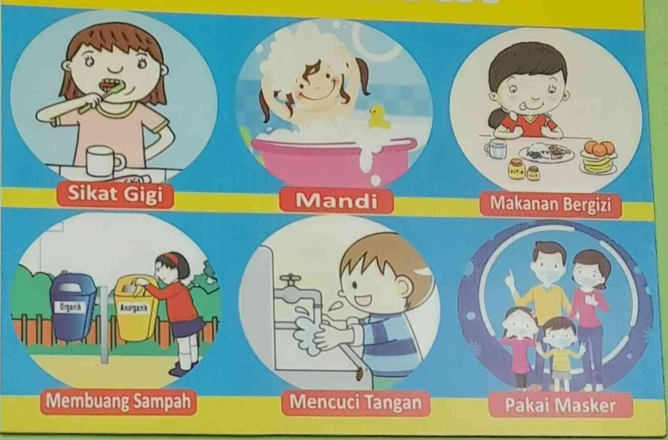 Pemasangan gambar tentang PHBS di sekitar sekolah dapat membantu anak mengingat apa yang harus dilakukannya (dokpri)