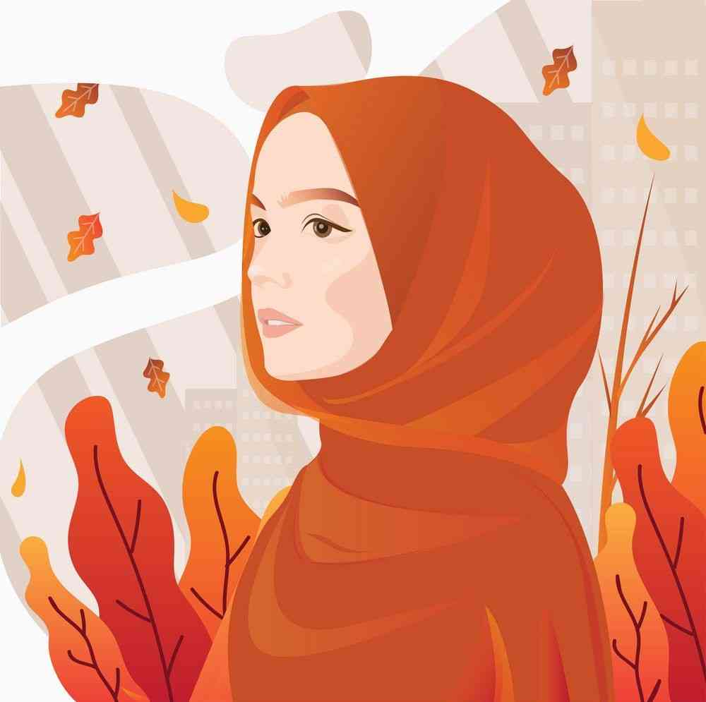 Wanita berkerudung jingga (sumber: vectorstock.com/28385269).