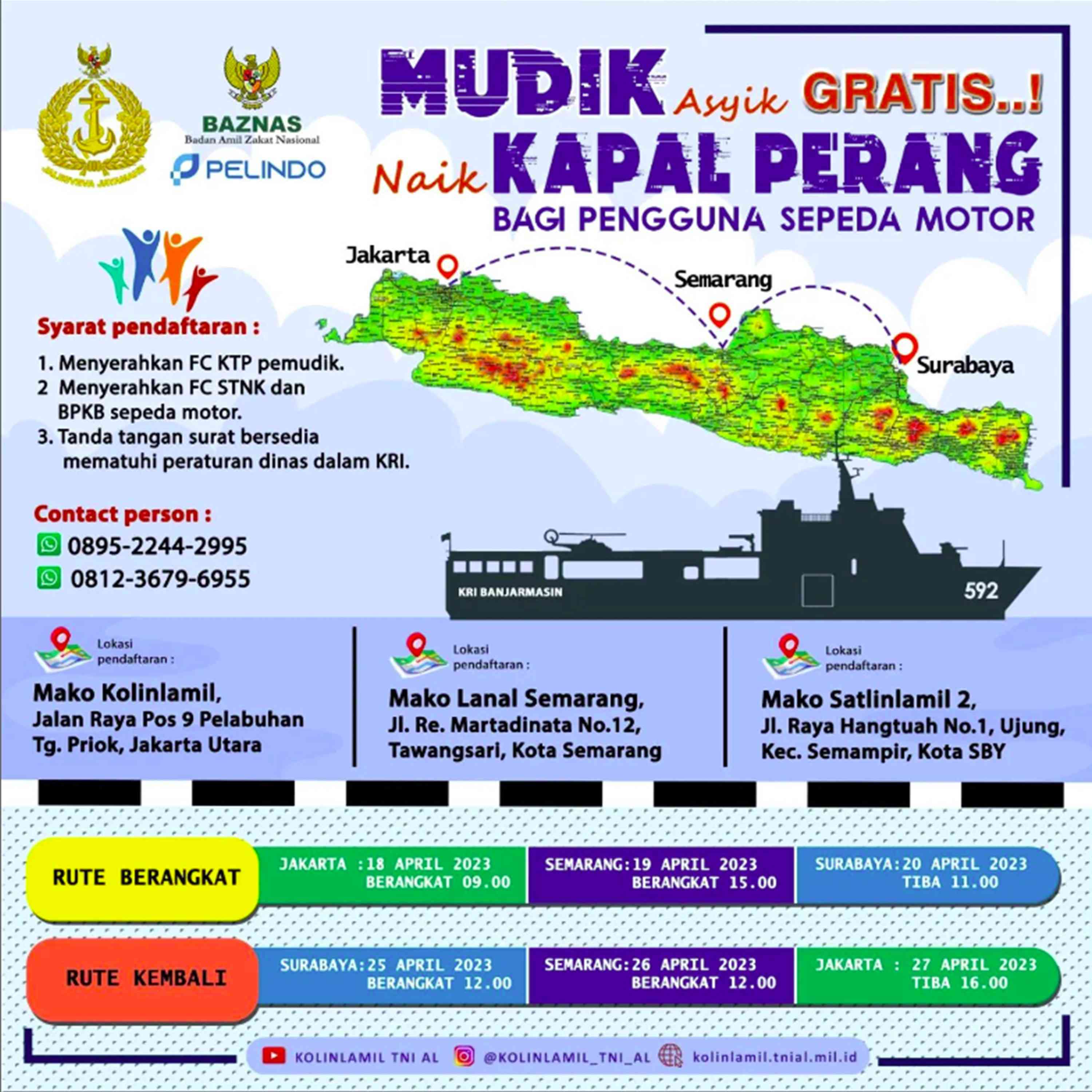 Infografis Mudik Gratis Naik Kapal Perang 2023. (sumber: Kolinlamil TNI AL @kolinlamil_tni_al)