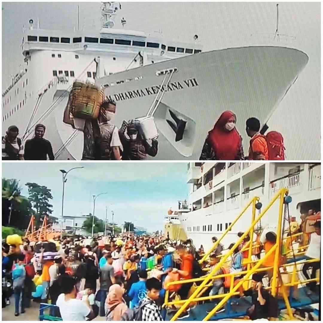 Pemudik di pelabuhan/Foto: dokpri tangkapan layar Moji TV dan CNN Indonesia