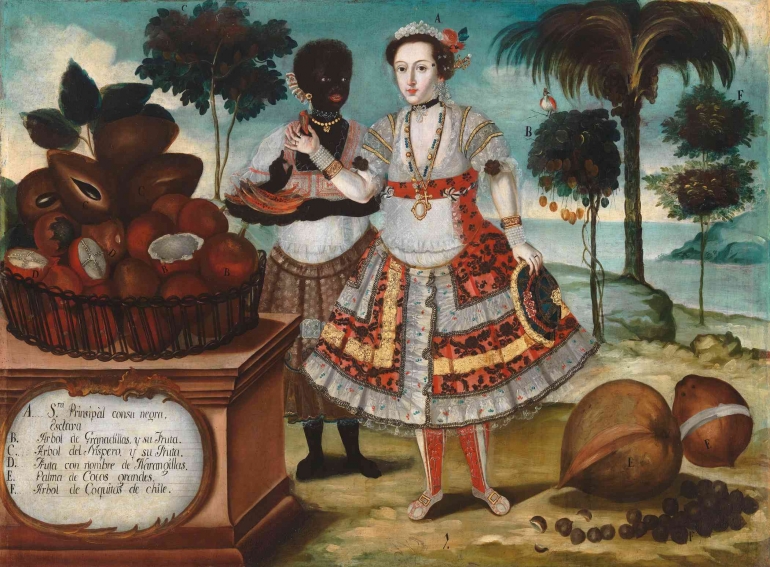 Perempuan bangsawan dan budak kulit hitam, karya Vicente Alban. Sumber:https://blantonmuseum.org