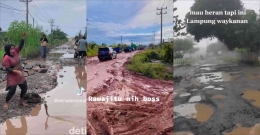 Jalanan Lampung rusak parah | Foto: detik.com, Twitter/@BungkusTukang, TikTok/@miradesianalampung12